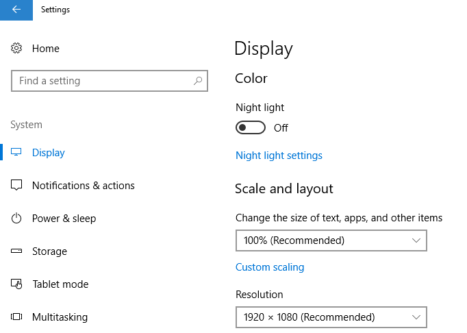 Screen shot of the Windows Display Settings.